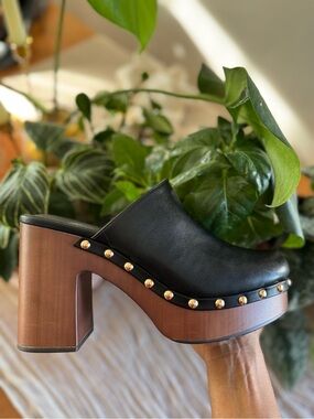 Black Leather Platform Clog